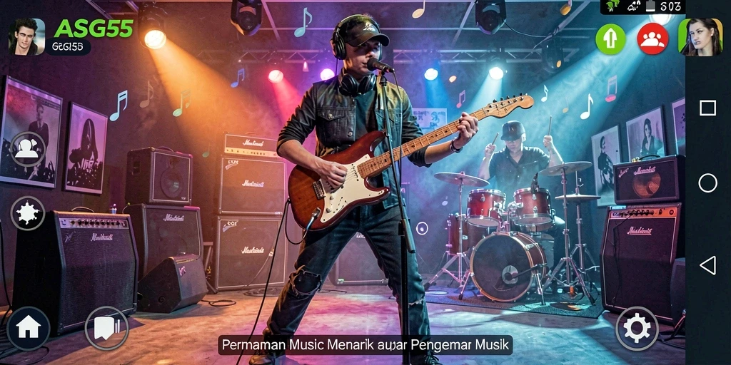 Tampilan gameplay interaktif ASG55 yang menampilkan berbagai permainan musik.