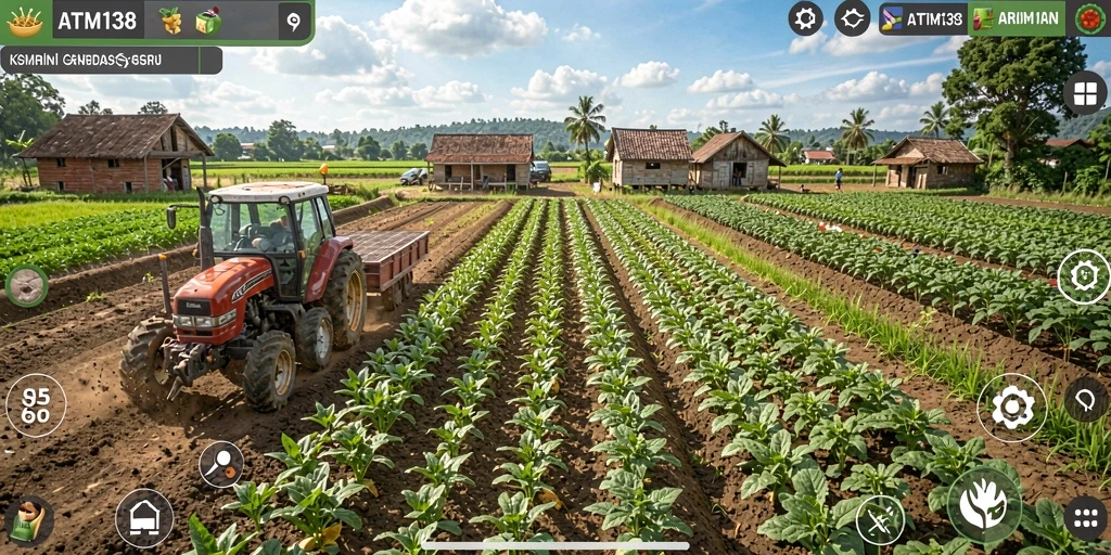 Screenshot gameplay ATM138 menampilkan aktivitas bertani yang mengasyikkan.