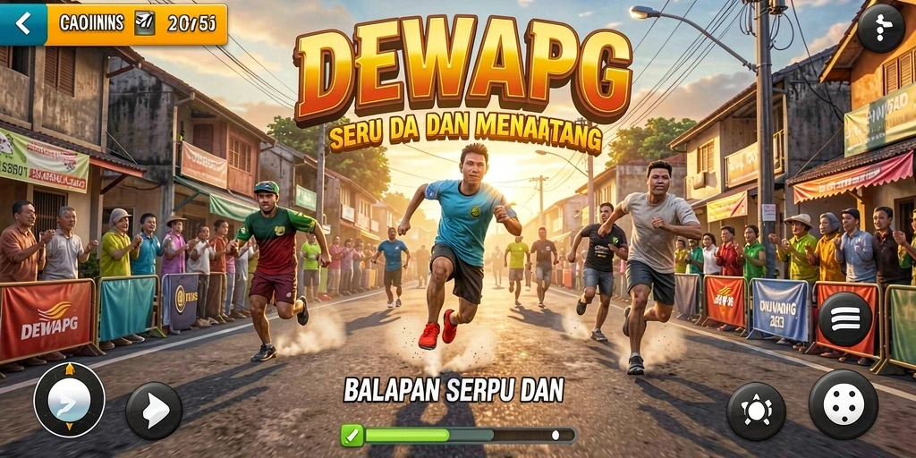 Screenshot menunjukkan aksi balapan seru dalam DEWAPG.