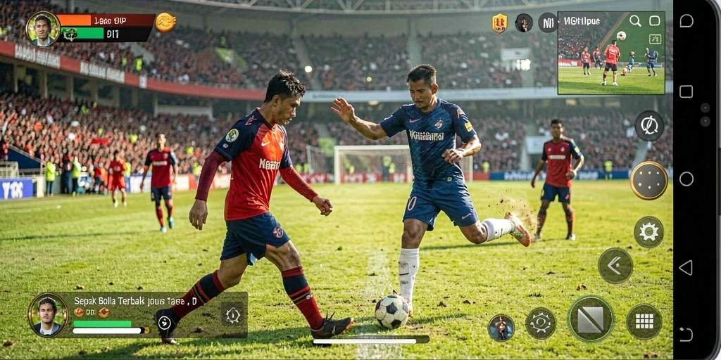 Screenshot gameplay HARAPJP dengan aksi sepak bola seru.