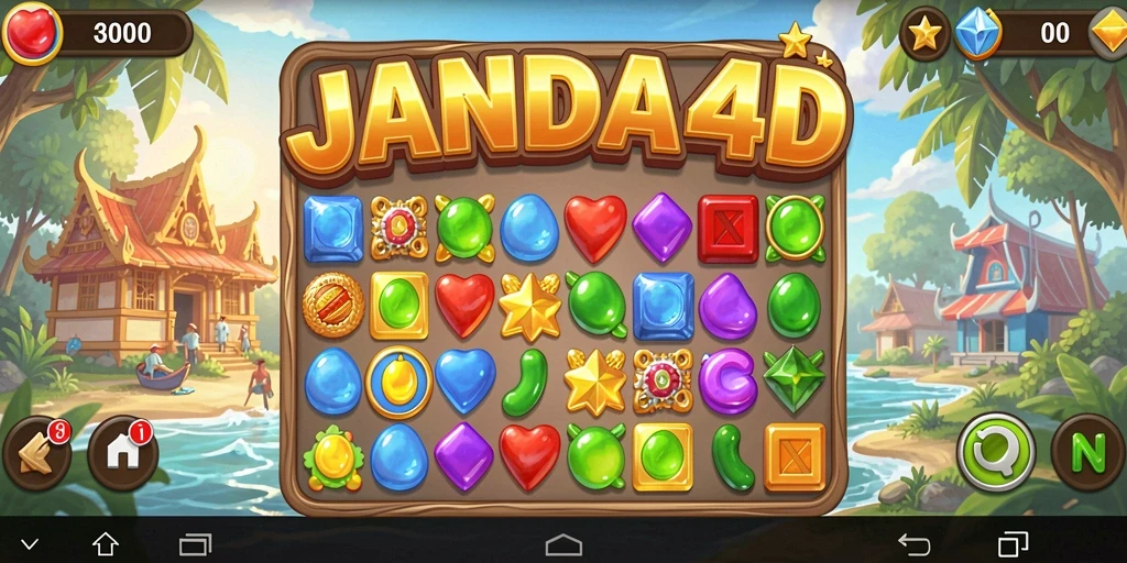 Tampilan gameplay seru dari JANDA4D, permainan Match-3 yang menantang.