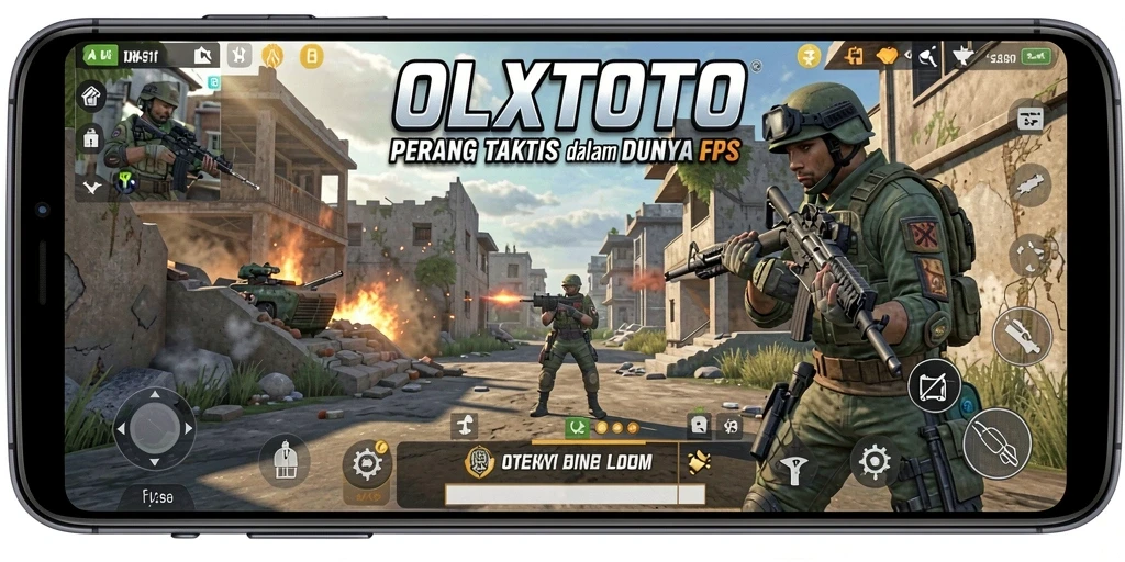 Tampilan gameplay menegangkan dari OLXTOTO di arena pertempuran FPS.