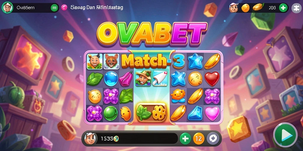 Tampilan gameplay OVABET yang menawan dengan elemen Match-3.