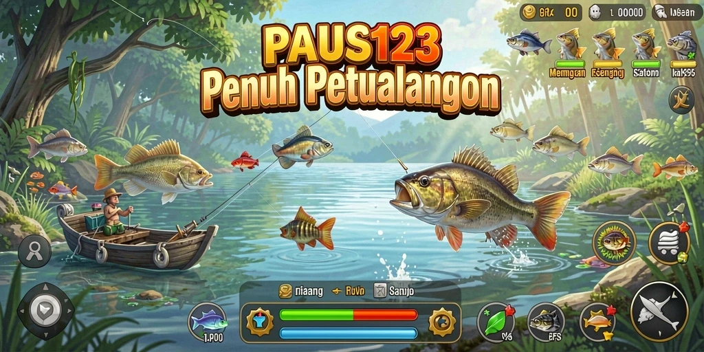 Screenshot gameplay PAUS123 menampilkan aksi memancing yang menegangkan.