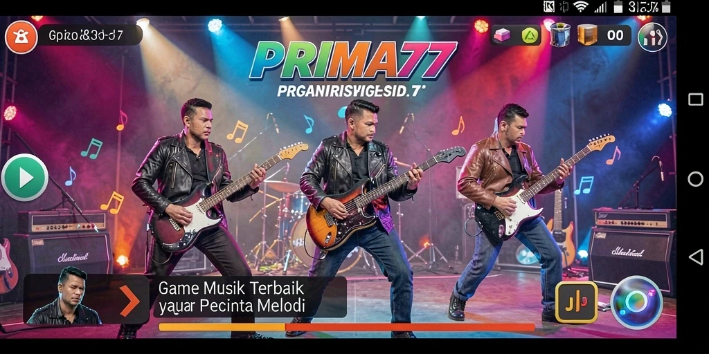Screenshot utama PRIMA77 menunjukkan gameplay seru dan menantang di dunia musik.
