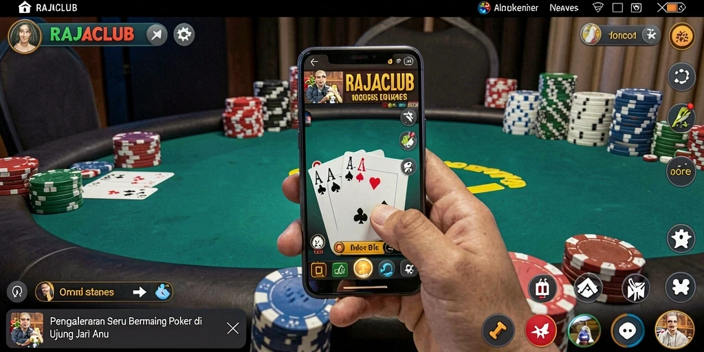 Tampilan interaktif gameplay Poker di RAJACLUB yang mendebarkan.