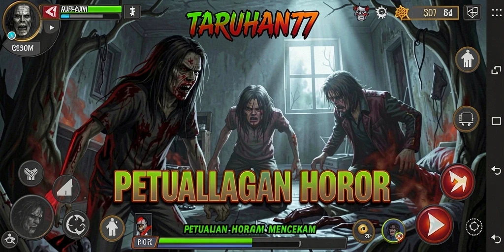 Screenshot gameplay TARUHAN77 menampilkan suasana horor yang mencekam.