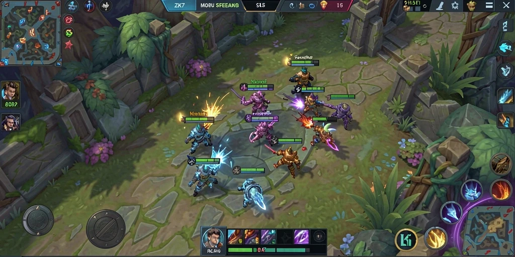 Tangkapan layar utama ZK7 menampilkan aksi seru dalam gameplay MOBA.