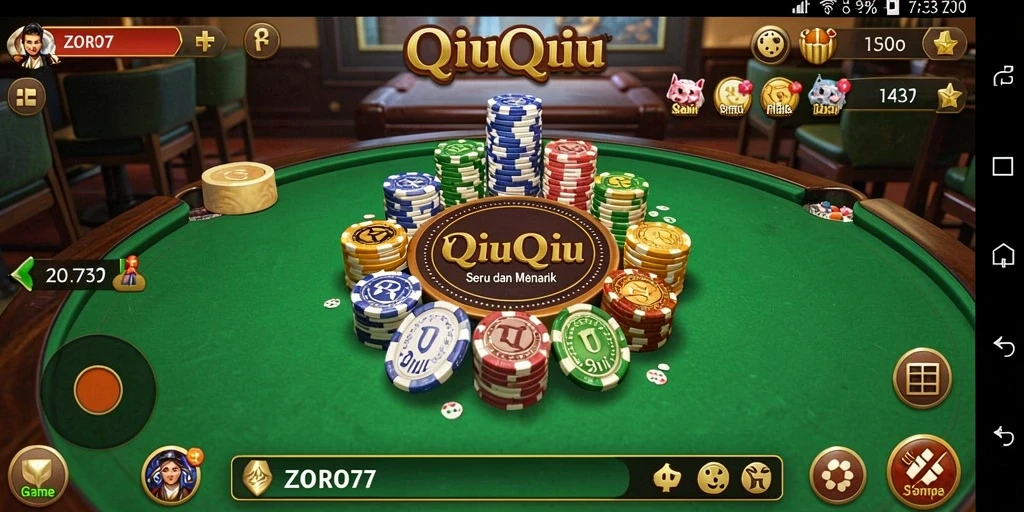 Tampilan gameplay seru dari ZORO77 dengan aksi kartu QiuQiu.